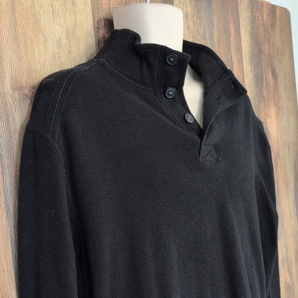 Paradise Collection Black Men's Knit Long Sleeve Polo Dress Shirt L   P333